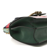 Moon Calfskin Web Medium Dionysus Bamboo Top Handle Bag Emerald Blue Hibiscus Red - Image 9