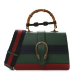Moon Calfskin Web Medium Dionysus Bamboo Top Handle Bag Emerald Blue Hibiscus Red