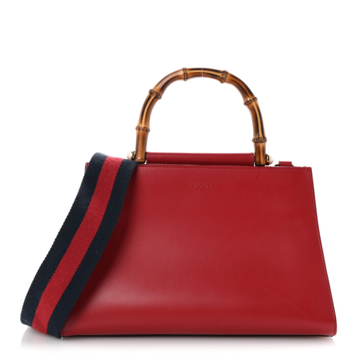 Nappa Bamboo Web Small Nymphaea Top Handle Bag Hibiscus Red - Image 1