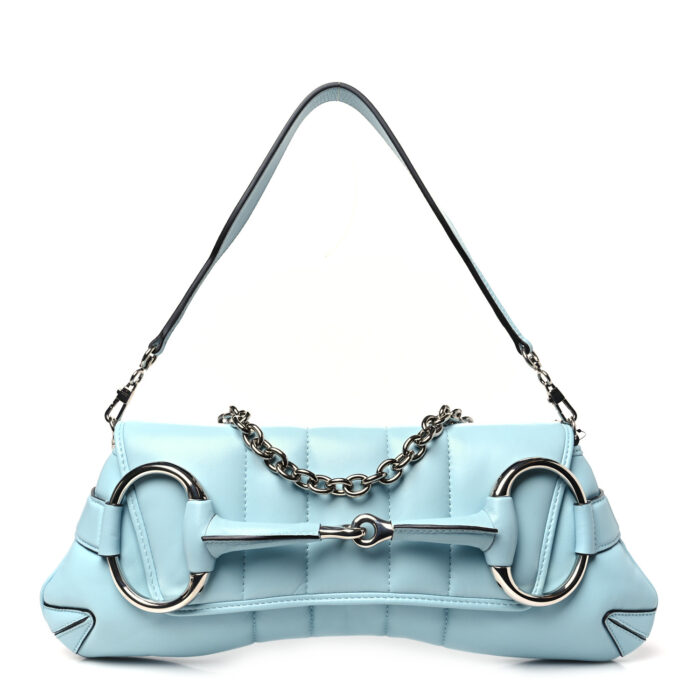 Nappa Vertical Matelasse Medium Maxi Horsebit Chain Shoulder Bag Crystal Snow - Image 1