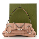 Nappa Vertical Matelasse Medium Maxi Horsebit Chain Shoulder Bag Rose Beige - Image 11