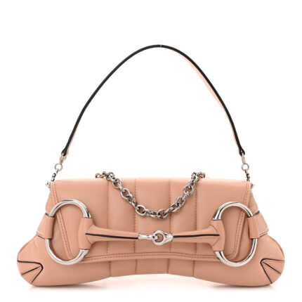Nappa Vertical Matelasse Medium Maxi Horsebit Chain Shoulder Bag Rose Beige