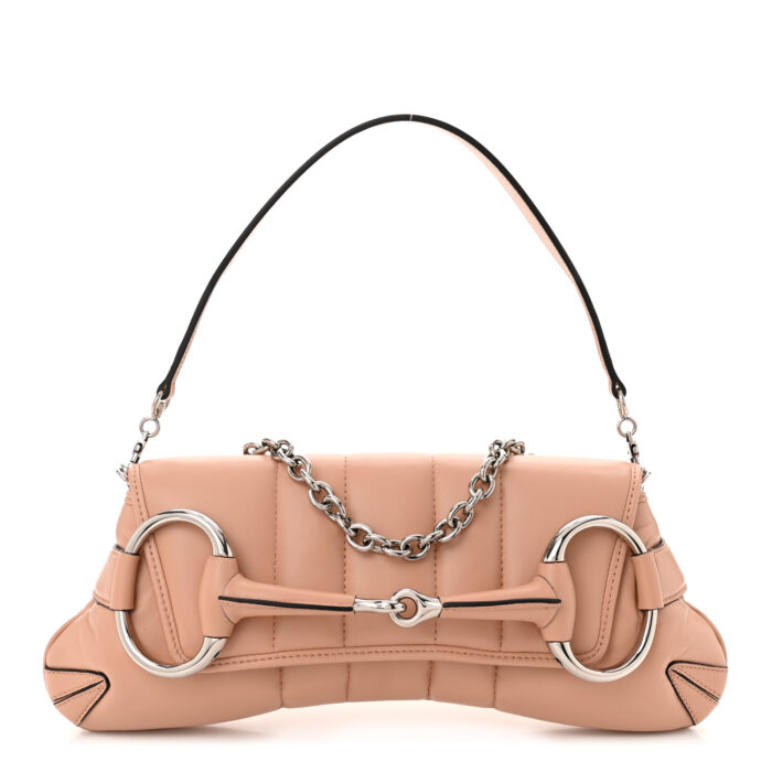 Nappa Vertical Matelasse Medium Maxi Horsebit Chain Shoulder Bag Rose Beige - Image 1