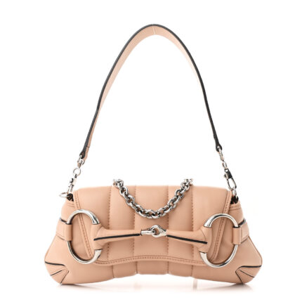 Nappa Vertical Matelasse Small Maxi Horsebit Chain Shoulder Bag Beige