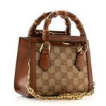 New Canvas Charisma Calfskin Crystal GG Monogram Mini Diana Tote Bag Camel Ebony - Image 2