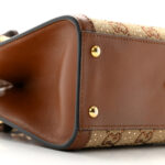 New Canvas Charisma Calfskin Crystal GG Monogram Mini Diana Tote Bag Camel Ebony - Image 9