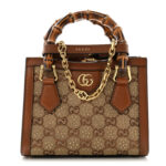 New Canvas Charisma Calfskin Crystal GG Monogram Mini Diana Tote Bag Camel Ebony