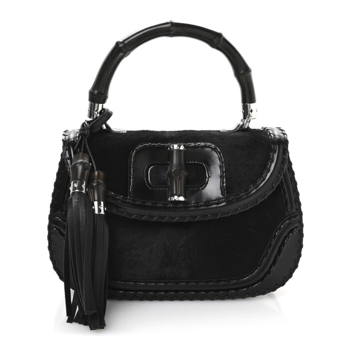 Pony Hair New Bamboo Medium Top Handle Bag Black - Image 1