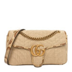 Raffia Elaphe Matelasse Small GG Marmont Shoulder Bag Natural Cream Brown - Image 10