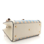 Raffia Textured Dollar Calfskin Web Houndstooth Mini Diana Tote Bag Light Blue Natural Deep Orange - Image 4
