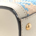 Raffia Textured Dollar Calfskin Web Houndstooth Mini Diana Tote Bag Light Blue Natural Deep Orange - Image 12