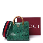 Snakeskin Small Diana Tote Bag Green - Image 10