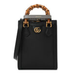 Textured Dollar Calfskin Mini Diana Tote Bag Black Dusty Grey - Image 11