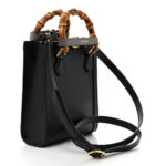 Textured Dollar Calfskin Mini Diana Tote Bag Black Dusty Grey - Image 3