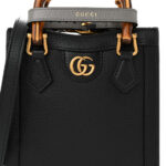 Textured Dollar Calfskin Mini Diana Tote Bag Black Dusty Grey - Image 8