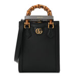 Textured Dollar Calfskin Mini Diana Tote Bag Black Dusty Grey