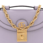 Textured Dollar Calfskin Mini Ophidia Padlock Top Handle Chain Shoulder Bag Lapis - Image 9