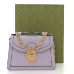 Textured Dollar Calfskin Mini Ophidia Padlock Top Handle Chain Shoulder Bag Lapis - Image 3