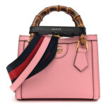 Textured Dollar Calfskin Web Mini Diana Tote Bag Wild Rose Black