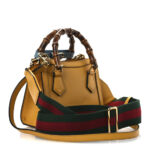 Textured Dollar Calfskin Web Mini Diana Tote Bag Yellow Dusty Azure - Image 14