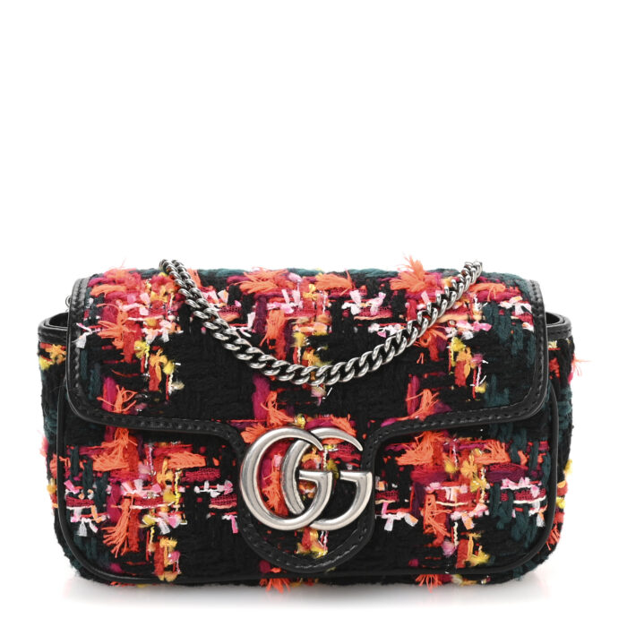 Tweed Calfskin Check Poule Super Mini GG Marmont Shoulder Bag Pink Petroleum Multicolor Black - Image 1