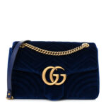 Velvet Matelasse Medium GG Marmont Shoulder Bag Cobalt Blue