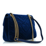Velvet Matelasse Modern Embroidered Medium GG Marmont Shoulder Bag Cobalt - Image 3