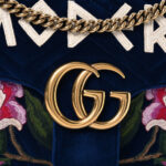 Velvet Matelasse Modern Embroidered Medium GG Marmont Shoulder Bag Cobalt - Image 8