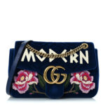 Velvet Matelasse Modern Embroidered Medium GG Marmont Shoulder Bag Cobalt