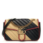 Vintage Effect Calfskin Matelasse Diagonal Striped Small Torchon GG Marmont Shoulder Bag Black Beige - Image 11