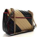 Vintage Effect Calfskin Matelasse Diagonal Striped Small Torchon GG Marmont Shoulder Bag Black Beige - Image 3